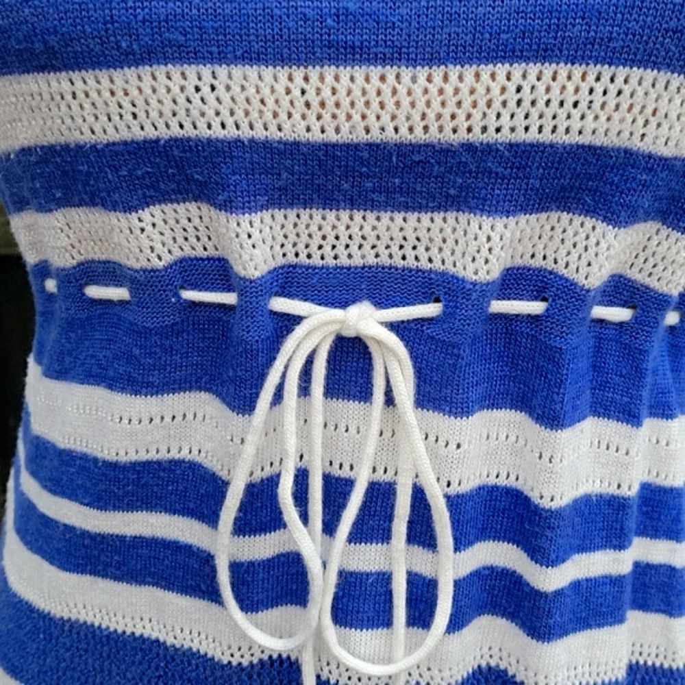 Motherhood Maternity Striped Babydoll Pointelle Sweater with Drawstring Tie